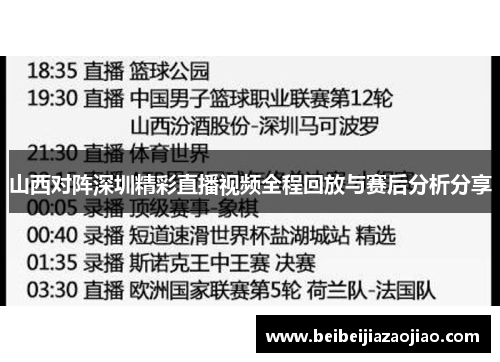 山西对阵深圳精彩直播视频全程回放与赛后分析分享